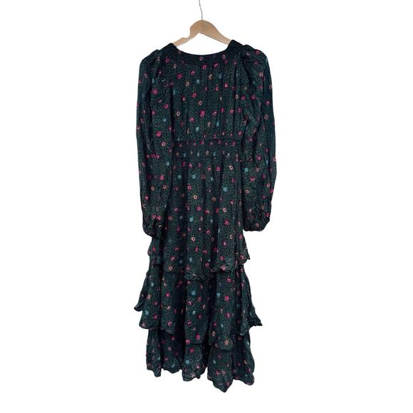 Free People Women's Tried and True Maxi Dress Green Black Floral Ruffle XS - Picture 6 of 11